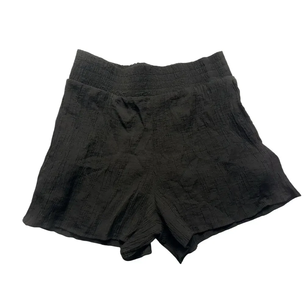 Zara Black Cotton Crinkle Gauze Shorts Smocked Waist Pull On Boho Flowy Sz XS 4